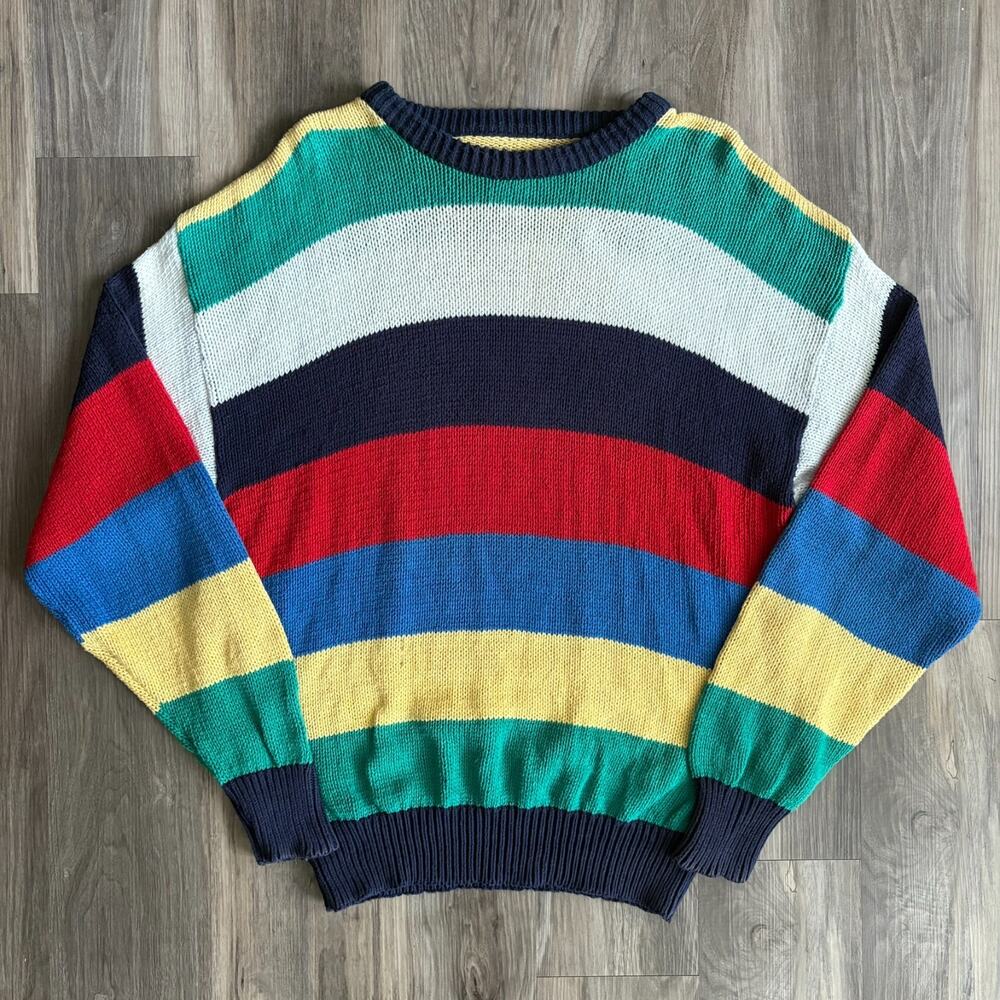 Vintage Striped Sweater Men’s Size XL Rainbow Pullover 1990s Knit